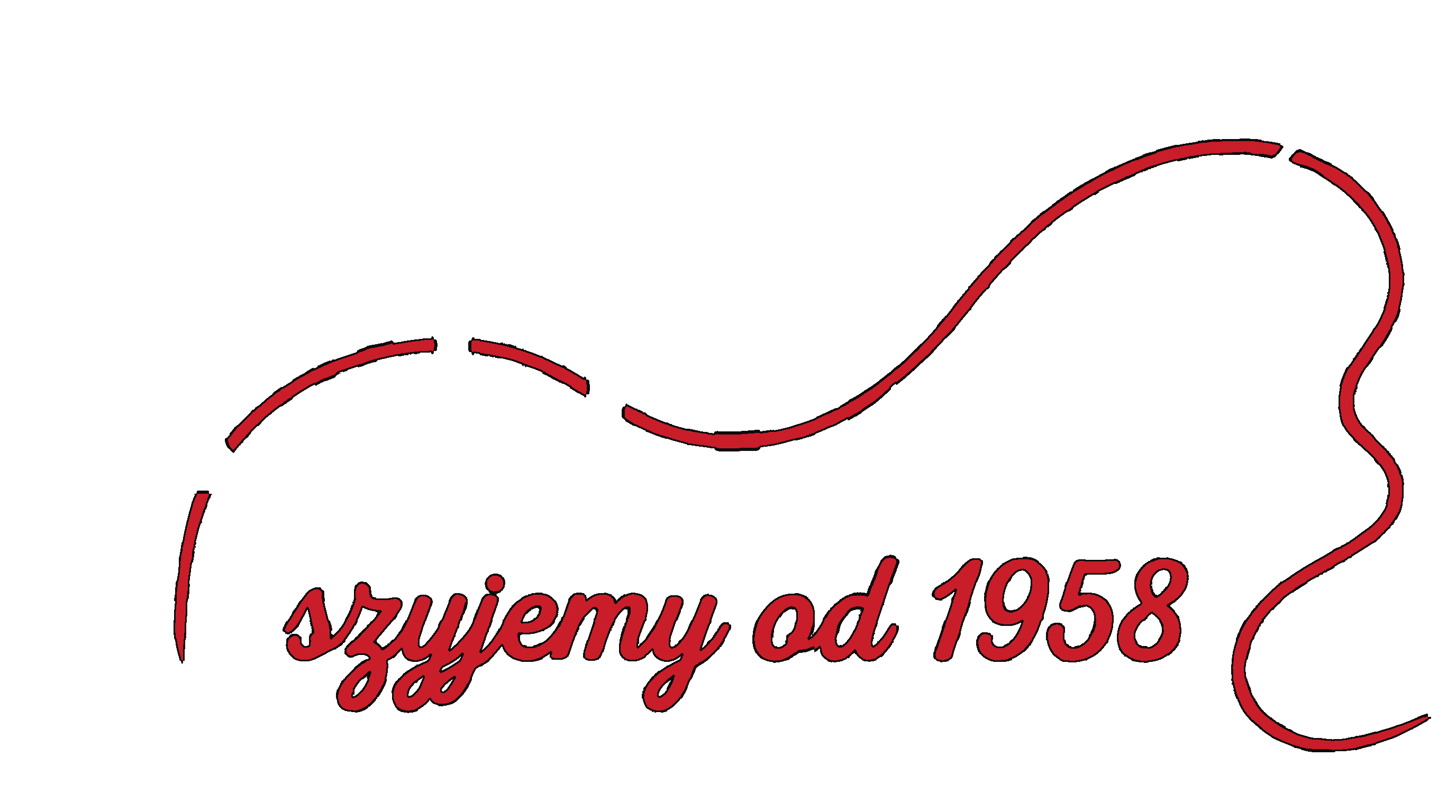 Znak HUTNIK — igła z czerwoną nicią i napis „szyjemy od 1958”